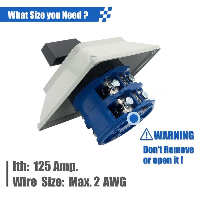 Keymoo 125A Rotary Changeover Switch with Master Switch Exterior Box, 660V 3 Position 2 Phase 8 Terminals, Universal Selector Switch Enclosure Box IP65 125/D202.2D - Image 2